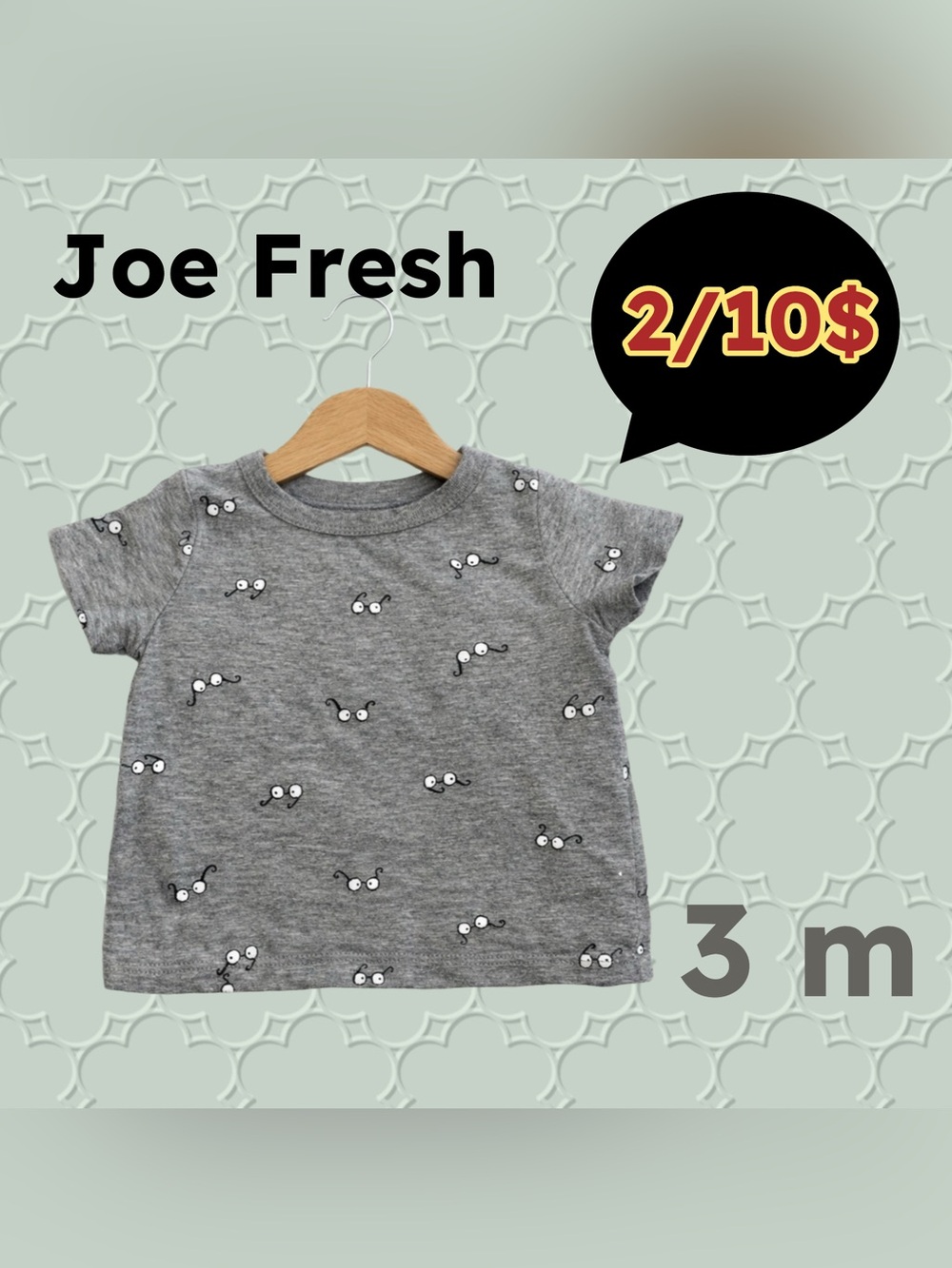 🌈2/10$ 🇨🇦👍GUC JOE FRESH |3 m| Casual Playful Unisex Gray Glasses Print Tee